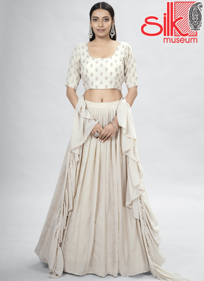 14929 Beige Georgette Lehenga With Thread & Sequins