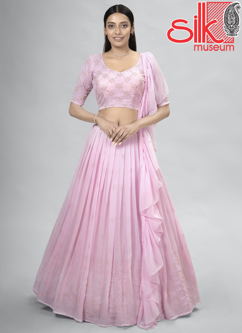 14930 Baby Pink Georgette Lehenga With Thread & Sequins