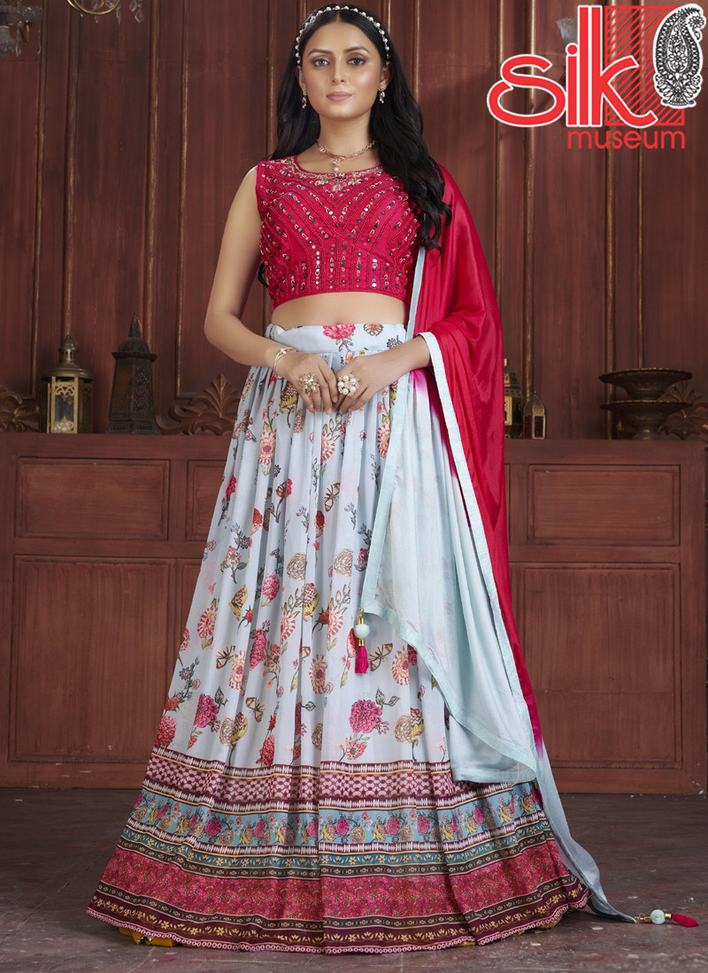 14947 Magenta Sky Georgette Lehenga With Zari & Hand Embroidery Work