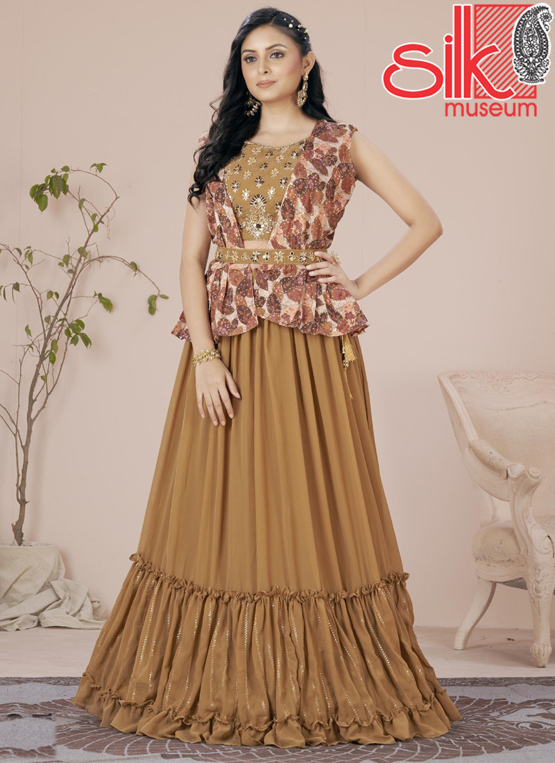 14950 Gold Georgette Lehenga With Zari & Hand Embroidery Work