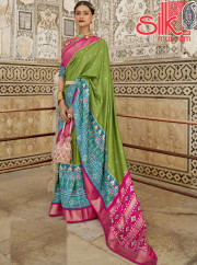 Parrot Green Patola Silk Sarees With Dia