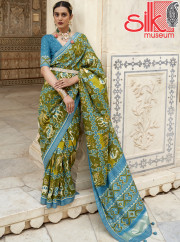 Green Sky Patola Silk Sarees With Diamon