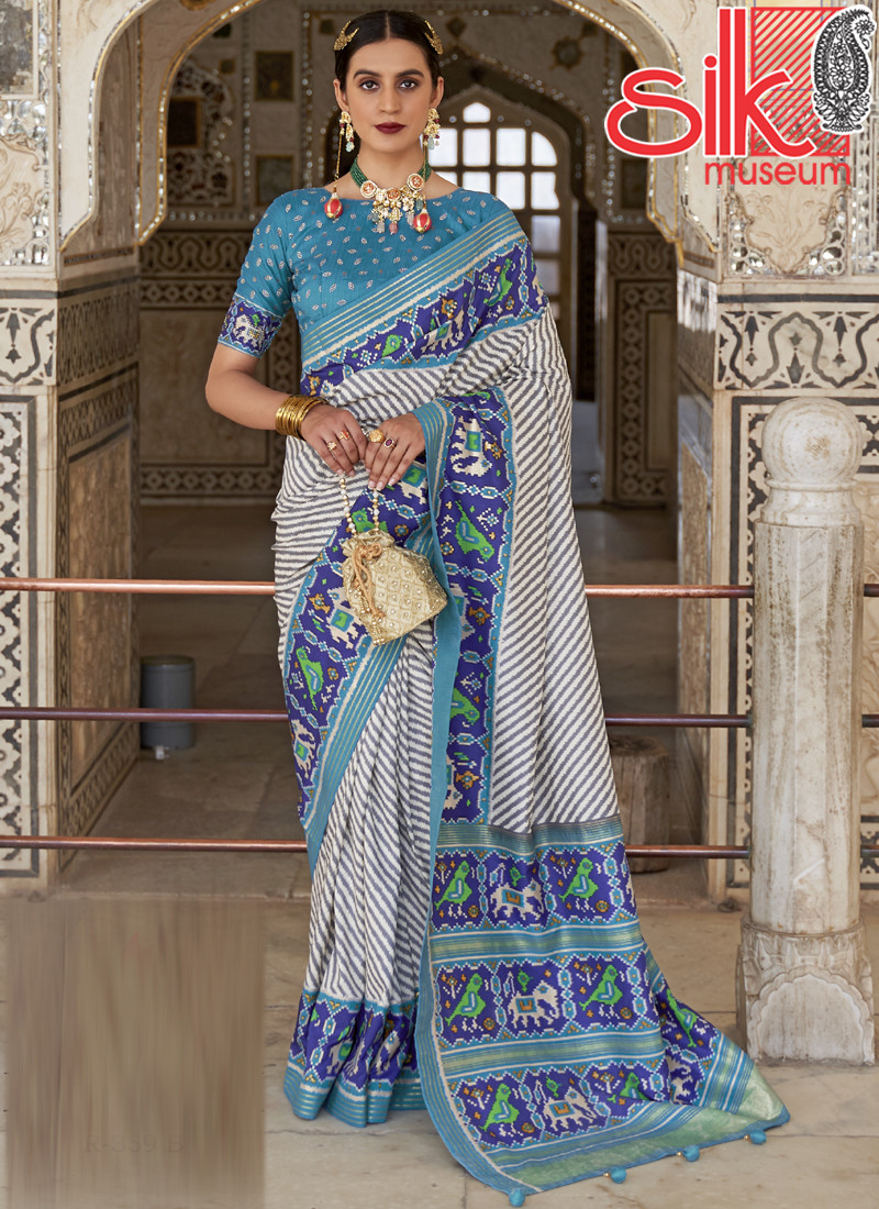 Blue Sky Patola Silk Sarees With Diamond & Sparkle Blouse