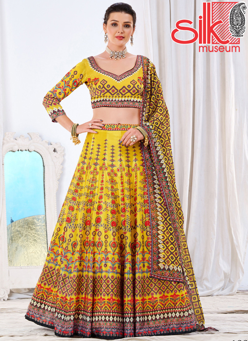 14984 Wedding Designer Yellow Chinon Lehenga Choli