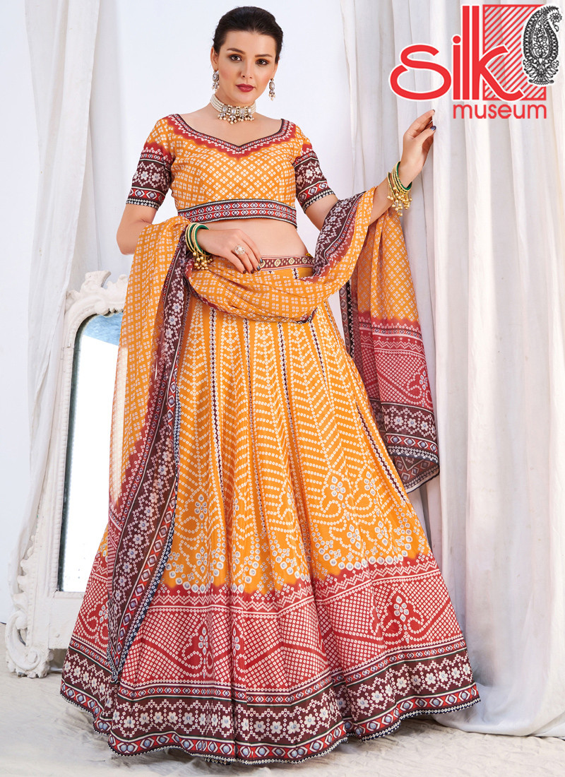 14985 Wedding Designer Mustard Chinon Lehenga Choli