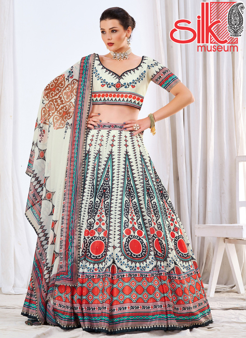 14986 Wedding Designer White Chinon Lehenga Choli