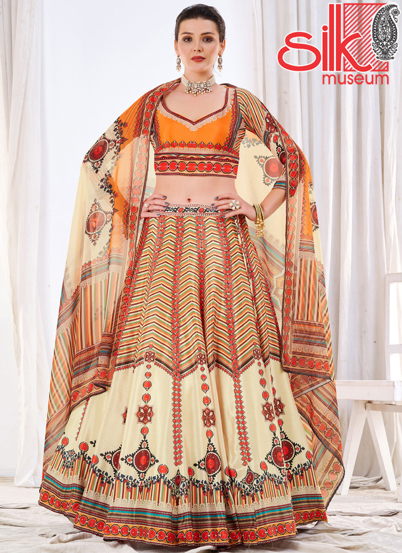 14987 Wedding Designer Off White Chinon Lehenga Choli
