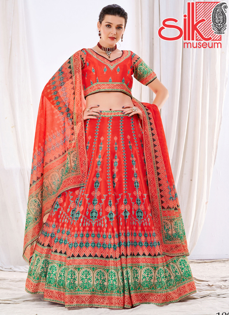 14988 Wedding Designer Red Chinon Lehenga Choli
