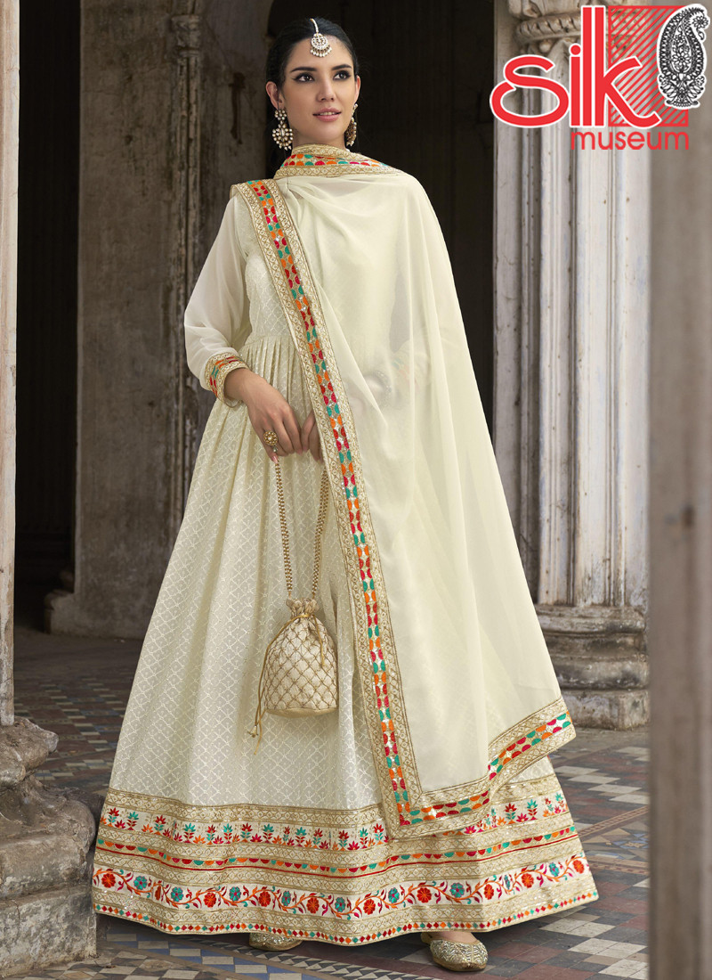 Designer White Georgette Dress With Heavy Sequence Embroidery Work
