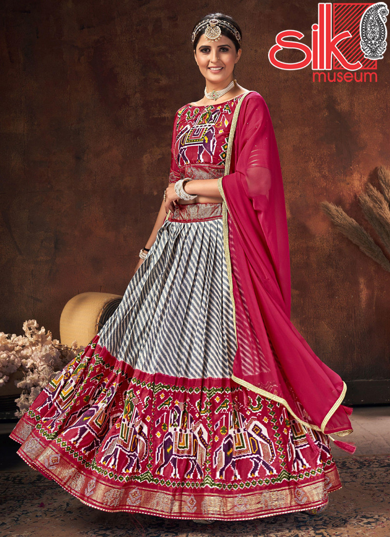 15040 Pink Lehenga Choli Velvet Tushar Silk With Digital Patola Printed,Swarovski Work