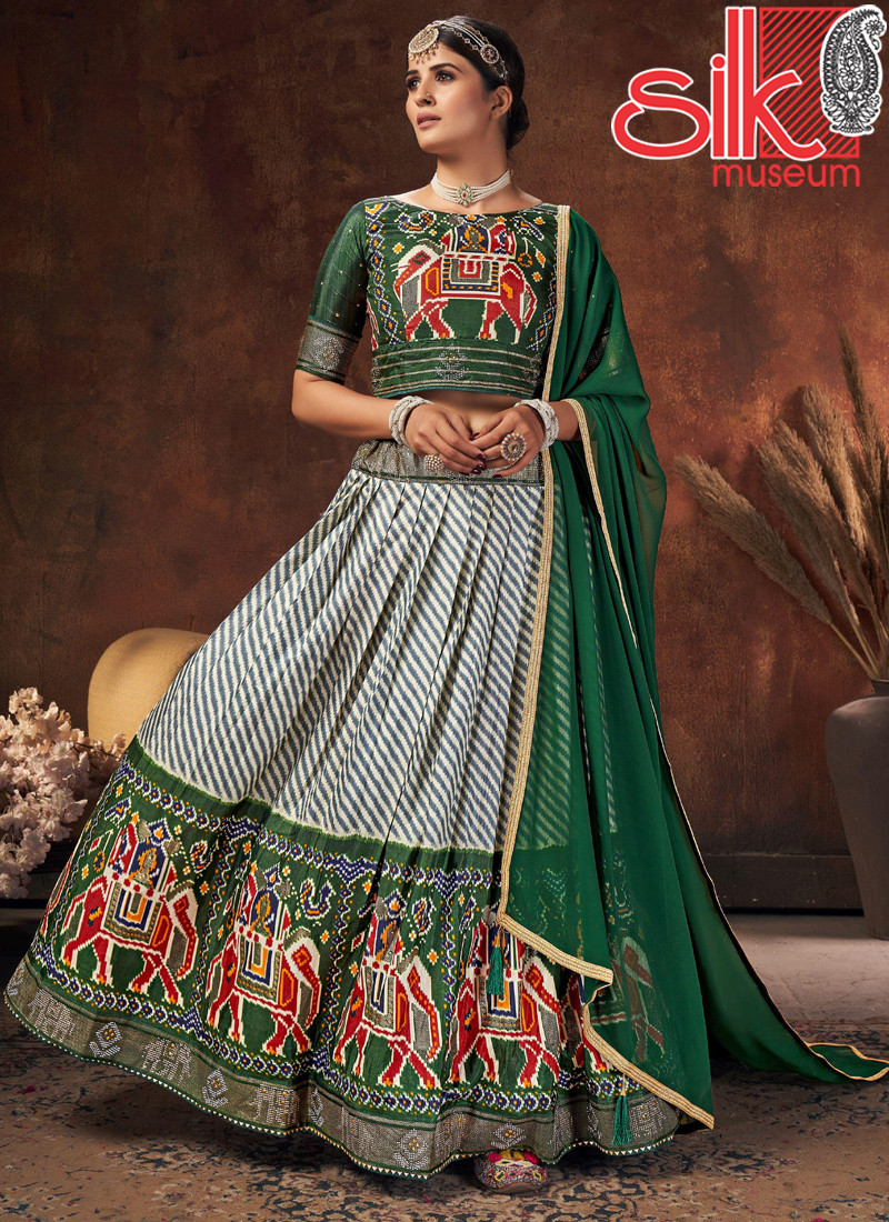 15042 Green Lehenga Choli Velvet Tushar Silk With Digital Patola Printed,Swarovski Work
