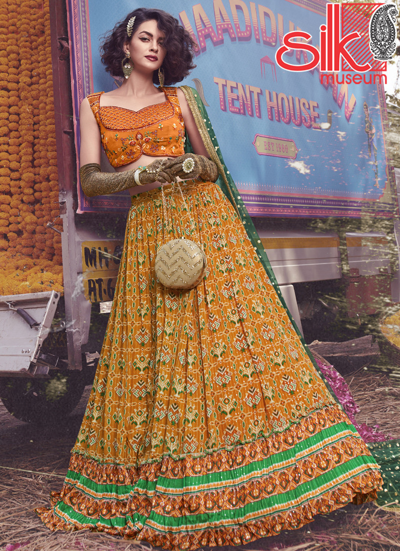 15051 Mustard Lehenga Choli Art Silk ,Chinon With Thread & Hand Work