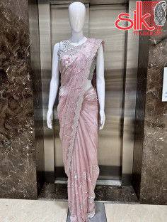 Pink Antique Work With Organza Fabrics Sarees