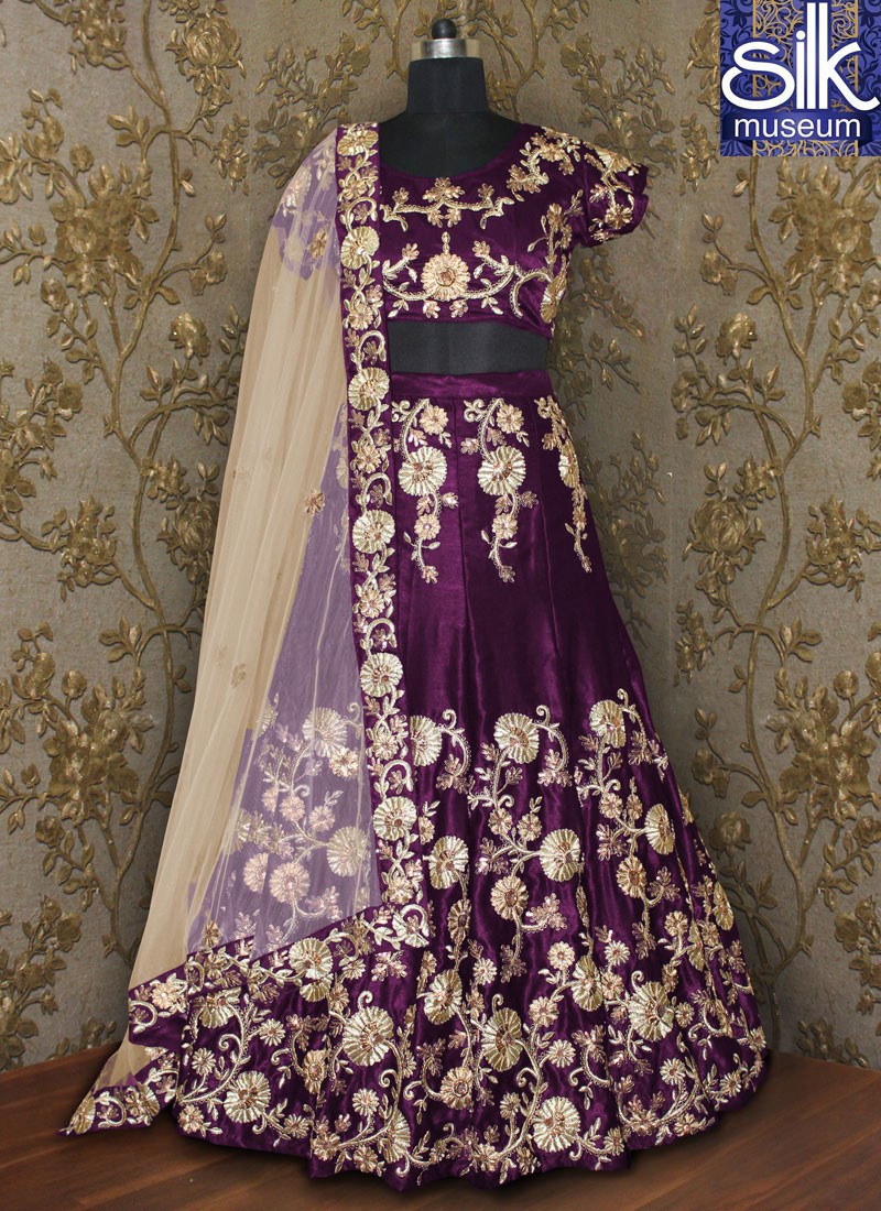 Splendorous Purple Color Moss Velvet Designer Wedding Wear Lehenga Choli
