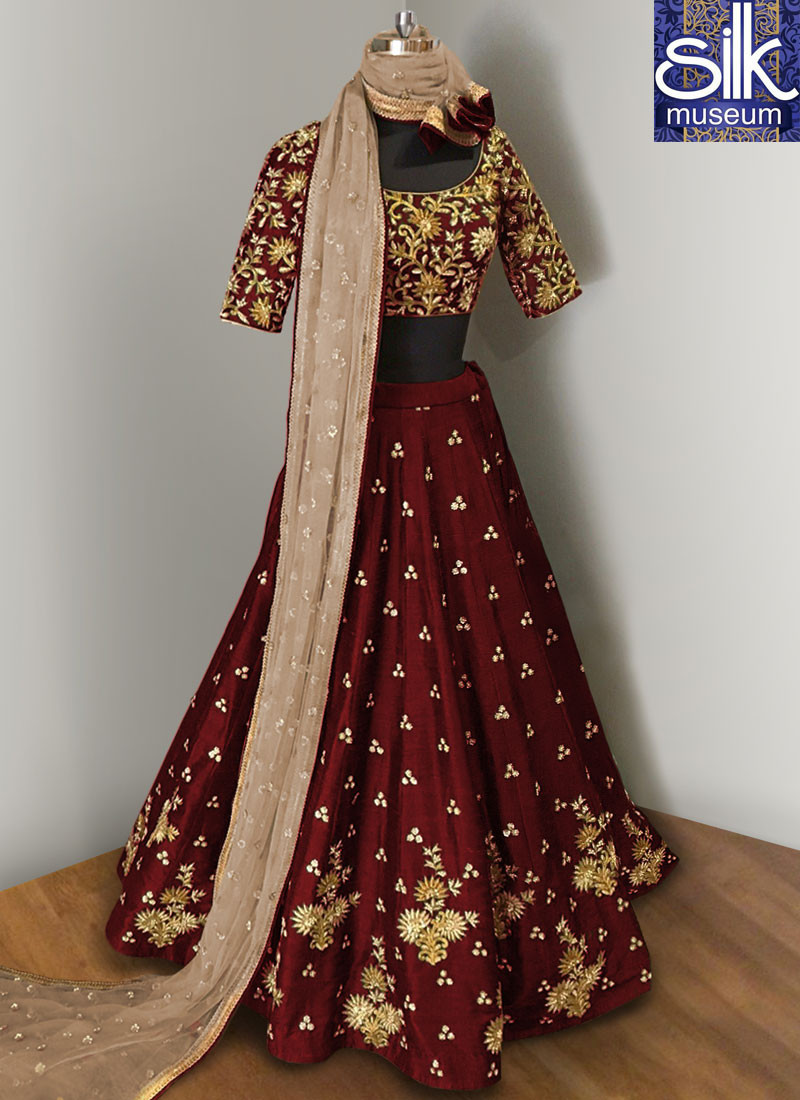 Attractive Maroon Color Art Silk Embroidered Work Party Wear Lehenga Choli