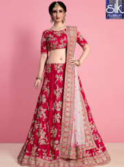 Lovely Hot Pink Color Velvet Silk New Designer Party Wear A Line Lehenga Choli