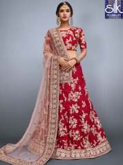 Adorable Red Color Art Silk New Designer Wedding Wear A Line Lehenga Choli