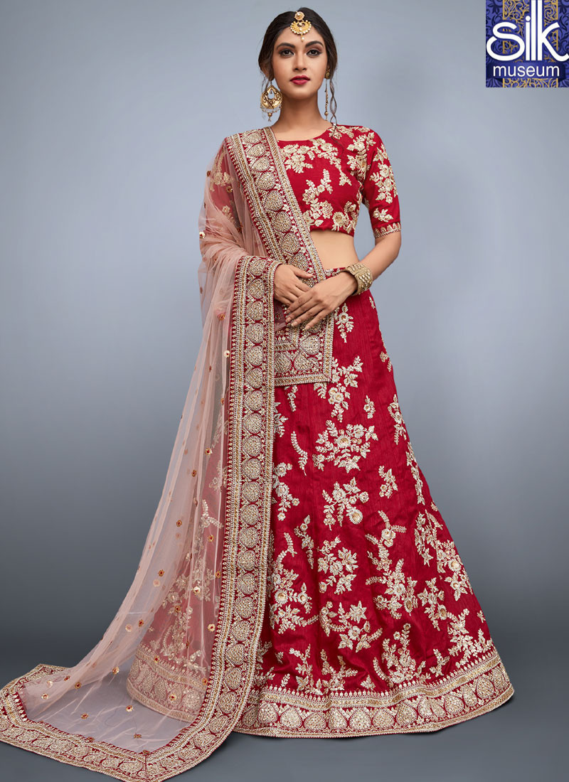 Adorable Red Color Art Silk New Designer Wedding Wear A Line Lehenga Choli
