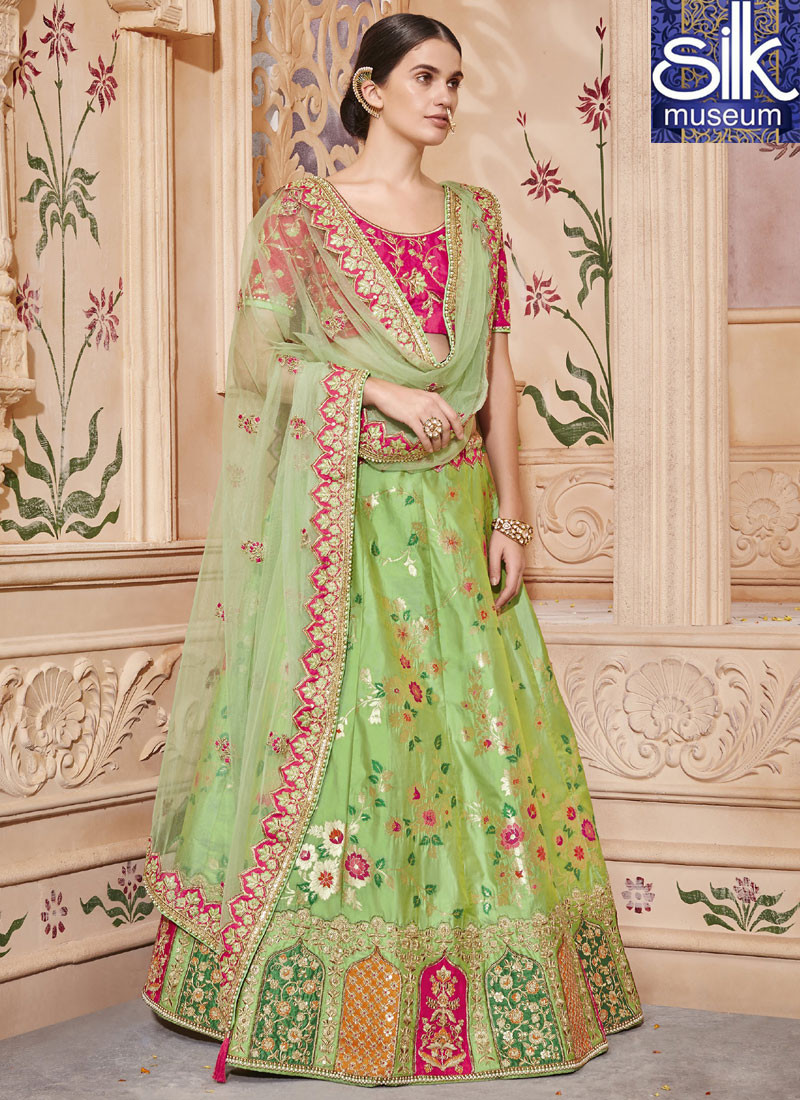 Lovely Green Color Jacquard Silk Wedding Wear Lehenga Choli