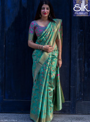 Delightful Sea Green Color Banarasi Silk New Designer Party Wear Traditional Saree
