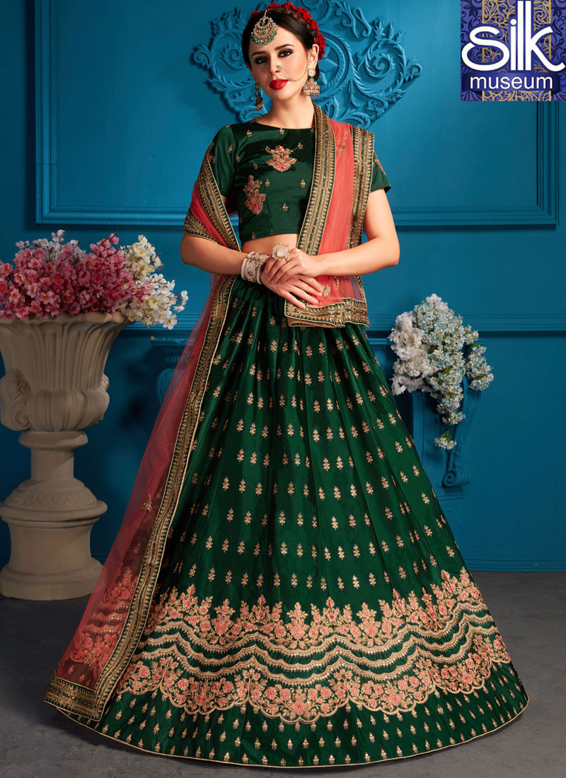 Splendorous Green Color Designer Satin Fabric New Wedding Wear Lehenga Choli
