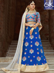 Sparkling Blue Color Art Silk New Designer Wedding Wear A Line Lehenga Choli