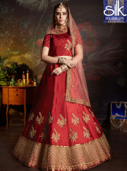 Wonderful Maroon Color Satin Designer Wedding Wear Lehenga Choli