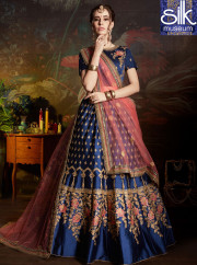Gorgeous Navy Blue Color Satin Fabric New Designer Wedding Wear Lehenga Choli