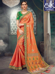 Splendorous Orange Color Bhagalpuri Silk New Designer Party Wear Saree