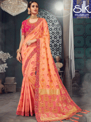 Stunning Peach Color Bhagalpuri Silk Designer Traditional Party Wear Saree