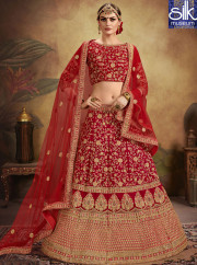 Adorable Red Color New Designer Wedding Wear Pure Soft Velvet Lehenga Choli
