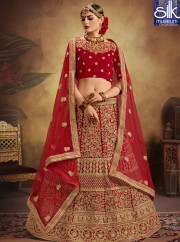 Wondrous Red Color New Designer Pure Velvet Bridal Wear Lehenga Choli