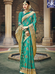 Divine Teal Color Art Silk New Designer Wedding Wear Saree