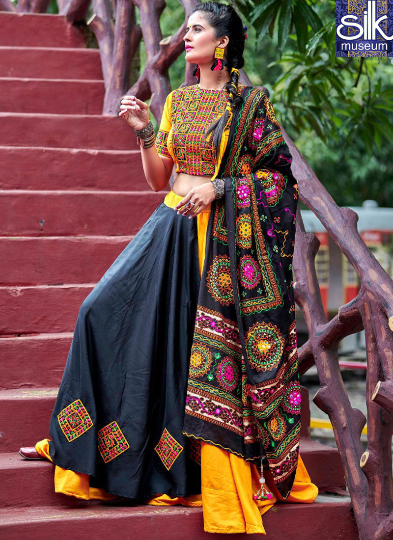 Lovely Black Color Cotton Fabric New Designer Resham Work Festival Wear Lehenga Choli