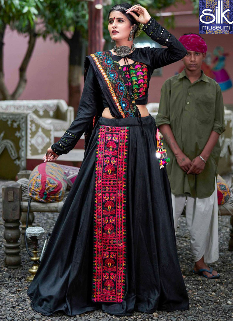 Majestic Black Color Cotton Fabric New Designer Festival Wear Lehenga Choli