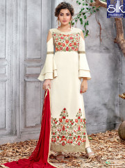 Beautiful Off White Color Art Silk New Designer Party Wear Straight Chudidar Suit