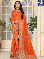 Beautiful Orange Color Art Silk New Traditional Party Wear Saree
