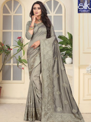Wonderful Grey Color Art Silk New Designer Party Wear Traditional Saree