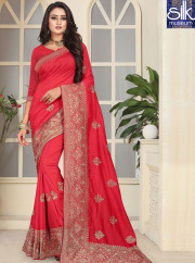 Stunning Red Color Art Silk Designer Traditional Party Wear Saree