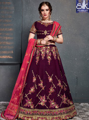 Divine Magenta Color Satin Silk New Designer Wedding Wear A Line Lehenga Choli