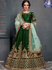 Awesome Green Color Satin Silk New Designer Wedding Wear Lehenga Choli