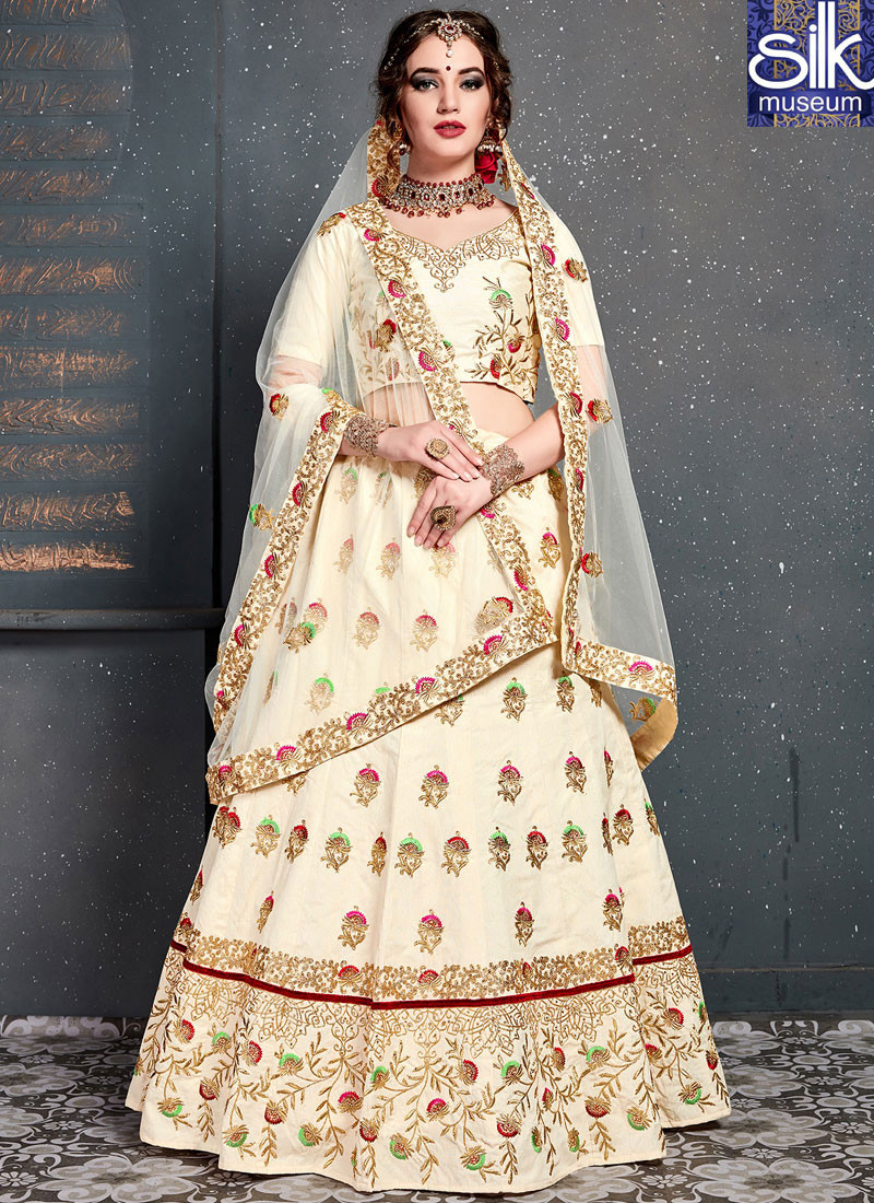 Delightful Off White Color New Art Silk Designer Wedding Wear Lehenga Choli