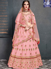 Awesome Art Silk Pink Color Designer Wedding Wear A Line Lehenga Choli