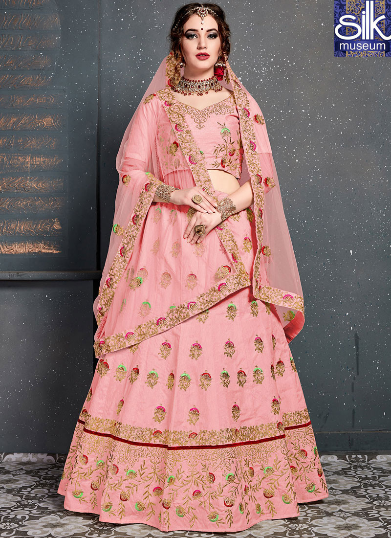 Awesome Art Silk Pink Color Designer Wedding Wear A Line Lehenga Choli