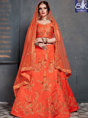 Attractive Orange Color Art Silk New Designer Wedding Wear A Line Lehenga Choli