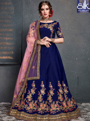 Lovely Blue Color Satin Silk New Designer Wedding Wear A Line Lehenga Choli