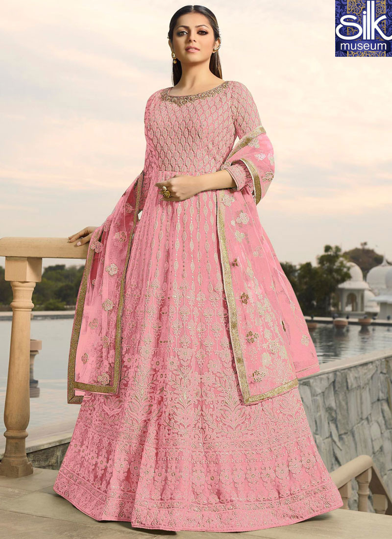 Stunning Pink Color Faux Georgette New Designer Wedding Wear Anarkali Suit