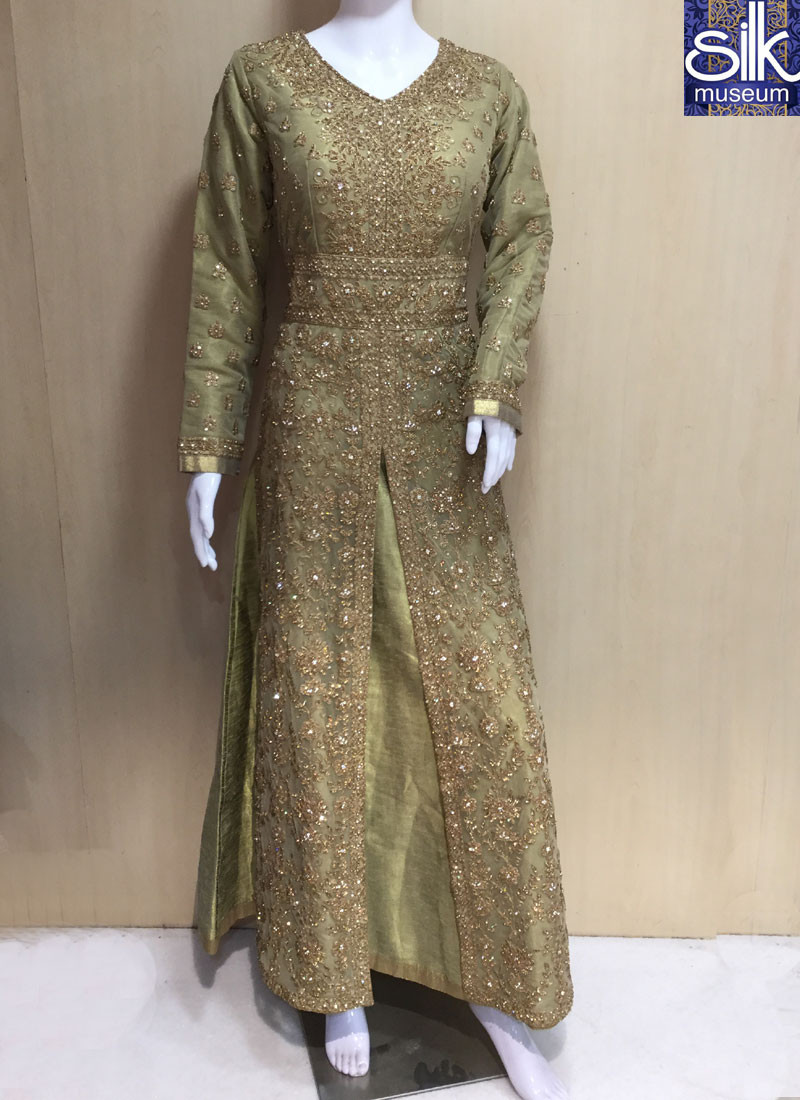 Magnificent Green Color Silk With Soft Net Jacket Pattern Stylish Wedding Wear Suit