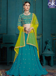 Attractive Teal Color Georgette New Designer Party Wear Lehenga Choli