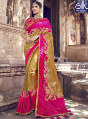 Beautiful Magenta With Gold Color Pure Banarasi Silk Traditional Saree